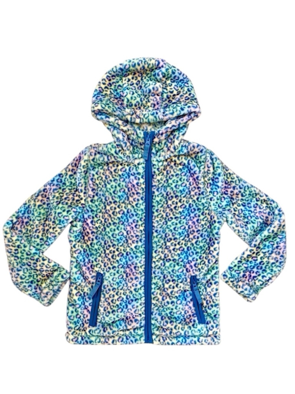 LANDS’ END girls plush leopard fleece jacket
